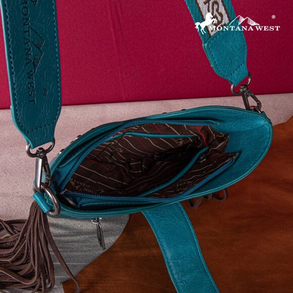 Montana West Embroidered Fringe Collection Boot Purse Crossbody NWT - Picture 3 of 5
